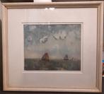 Huile/carton, bleu marine, signature illisible, Enlèvement