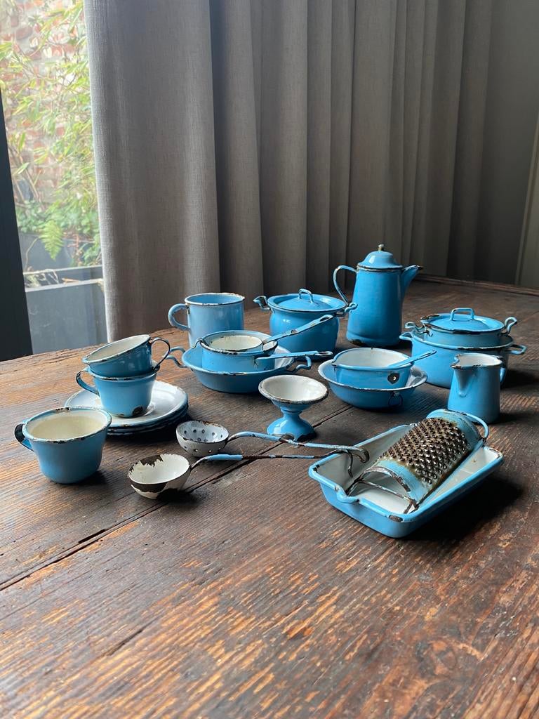 Set de cuisine pour jouets en émail bleu, Antiquités & Art, Enlèvement