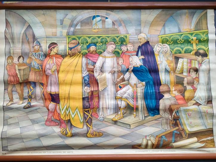 Affiche ancienne La civilisation au temps de Charlemagne, Antiquités & Art, Antiquités | Cartes scolaires, Histoire, Enlèvement ou Envoi