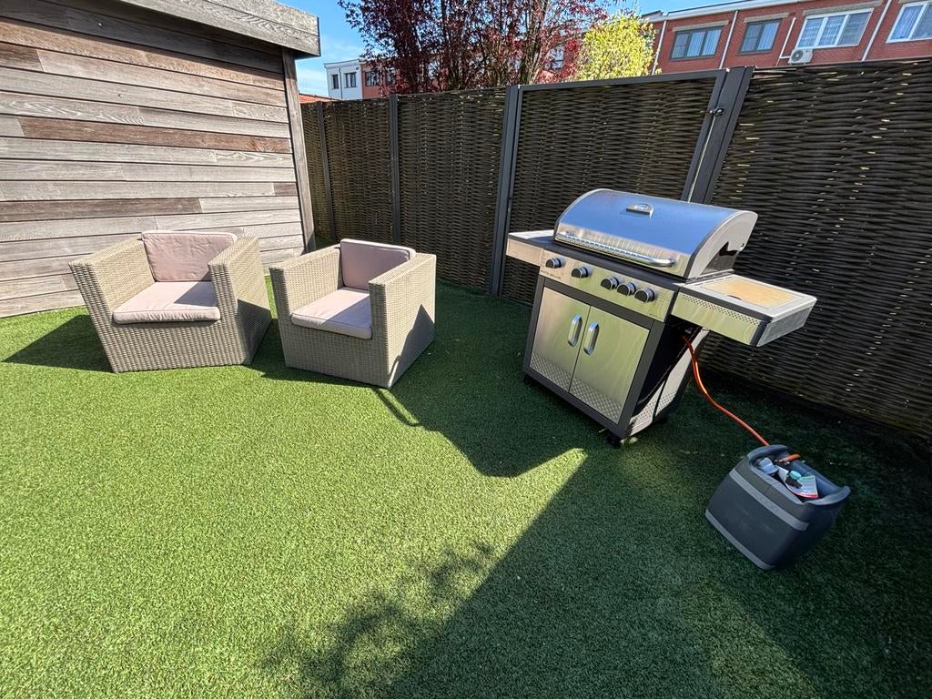 Grote tuinset: 1 tafel, 6 stoelen, 6 kussens, 2 zetels 1 BBQ, Tuin en Terras, Ophalen, Gebruikt