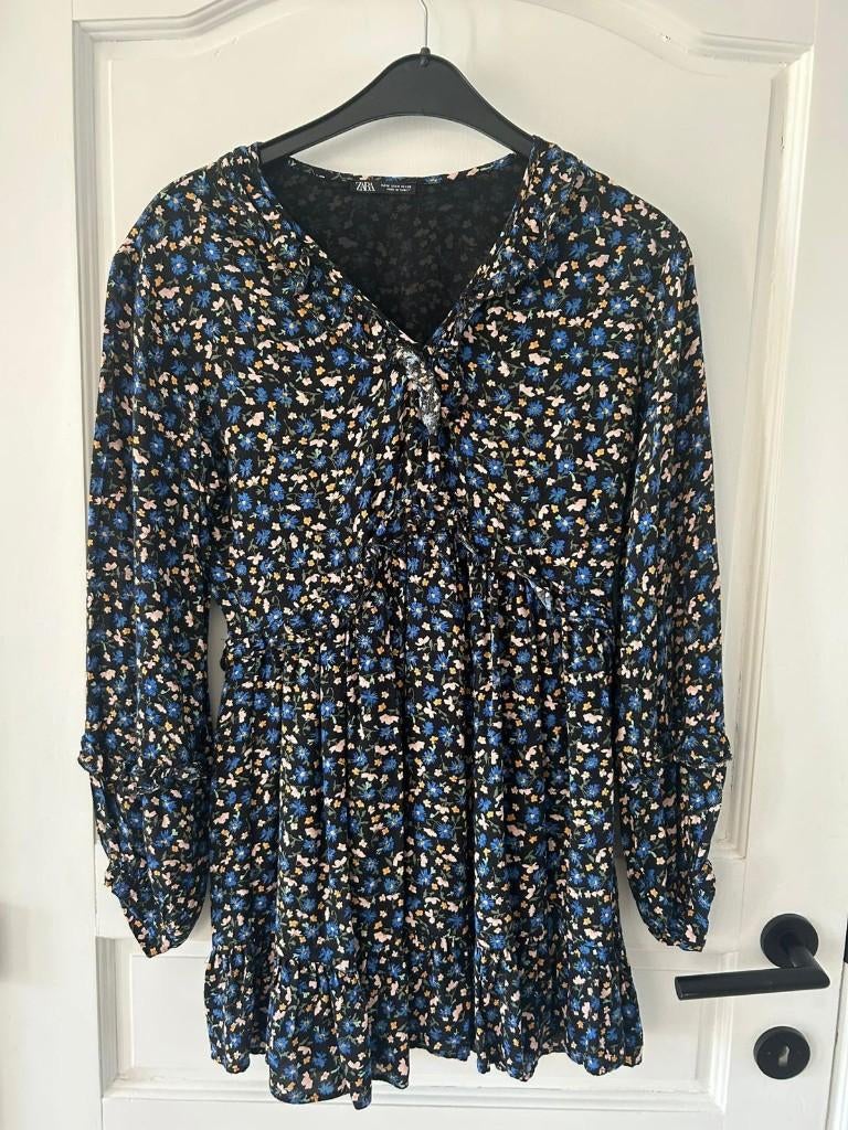 Zomerjurk Zara Zwart Bloemen M, Maat 38/40 (M), Ophalen of Verzenden, Zo goed als nieuw, Zara