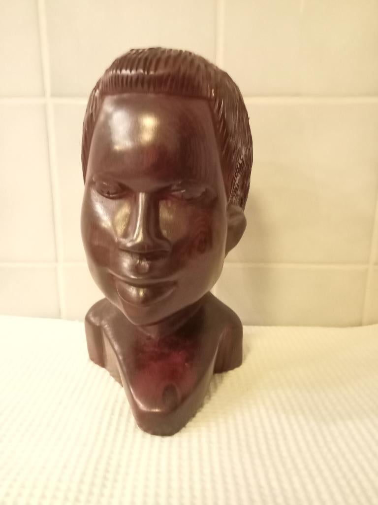 gesneden ebbenhouten kop - hoogte 20 cm, Ophalen, Houtsnijwerk, Handgemaakt, 20 - 50 cm