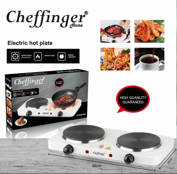 Cuisinière électrique double Cheffinger CF-EHD1000 - 1000 W, Caravanes & Camping, Accessoires de camping, Neuf, Enlèvement ou Envoi