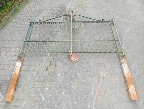 portail en fer forgé avec poteaux, largeur totale 298 cm, Jardin & Terrasse, Portes de jardin, Utilisé, Portail battant, Fer, 150 à 200 cm