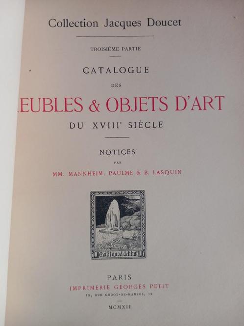 JACQUES DOUCET Zeldzame catalogus nr. III uit de verkoop van, Boeken, Kunst en Cultuur | Beeldend, Ophalen of Verzenden