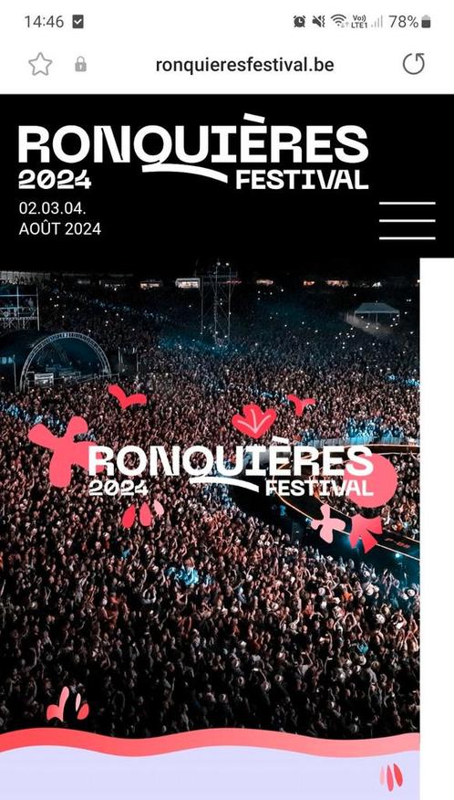 2 pass 3 jours festival Ronquieres 2024, Tickets en Kaartjes, Evenementen en Festivals