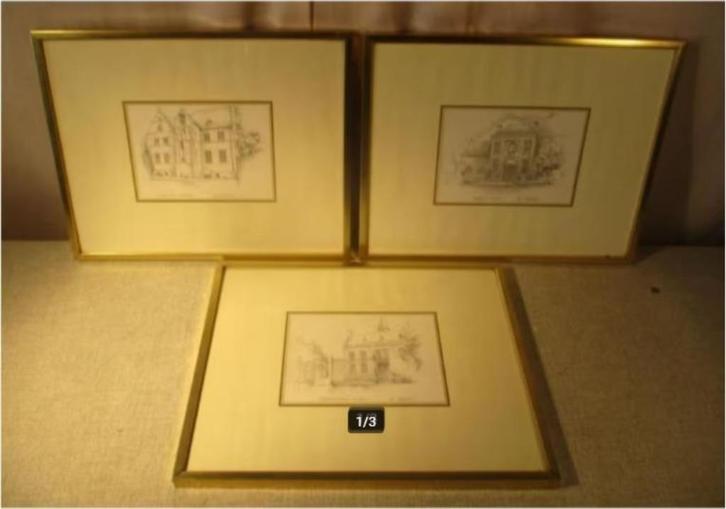 3 Prachtige Tekeningen van Ch Vandenbosch - 30x24, Antiek en Kunst, Kunst | Tekeningen en Fotografie, Ophalen of Verzenden