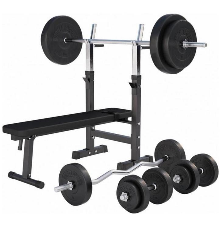 Gorilla Sports halterbank met halterset 100KG, Sport en Fitness, Fitnessapparatuur, Zo goed als nieuw, Benen, Ophalen