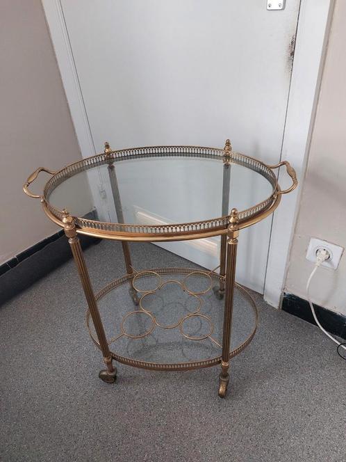 Deserte roulante vintage Style Maison Bagues Jansen, Huis en Inrichting, Tafels | Sidetables, Gebruikt, Glas