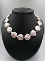Collier de perles d'eau douce en forme de pièce de monnaie., Avec pierre précieuse, Argent, Envoi, Blanc