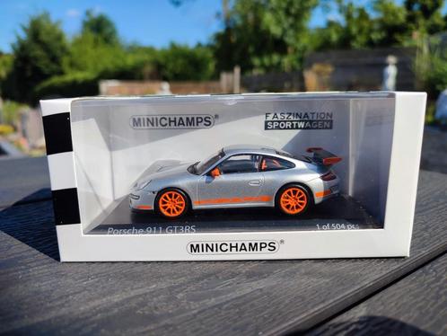 Porsche 997 911 GT3 RS (grijs/oranje) 1/43 minichamps, Hobby en Vrije tijd, Modelauto's | 1:43, Zo goed als nieuw, Auto, MiniChamps