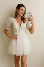 Korte witte feestjurk / trouwjurk – 1 avond gedragen, maat S, Kleding | Dames, Trouwjurk, Wit, Ophalen of Verzenden, Zo goed als nieuw