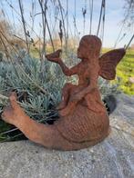 ELFE,FEE EN FONTE ASSISE SUR UN ESCARGOT ET TENANT UN OISEAU, Enlèvement ou Envoi, Comme neuf