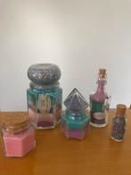 5 decoratieve glazen potjes met gekleurd badzout, Ophalen, Nieuw, Overige typen