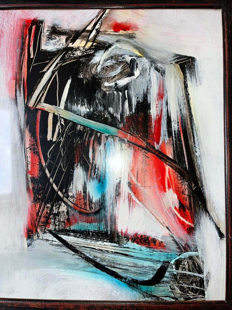 DE BUYST Christian abstrait 'Ecriture Lumière' laque / board, Antiquités & Art, Art | Peinture | Moderne, Enlèvement ou Envoi