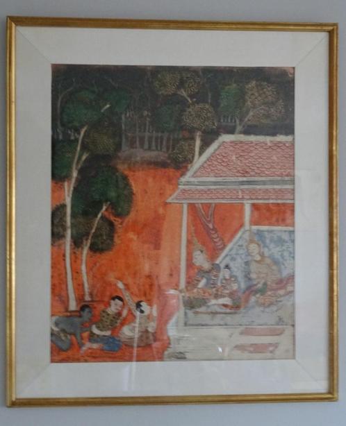 Thais schilderij op zijde, Antiek en Kunst, Kunst | Schilderijen | Klassiek, Ophalen of Verzenden