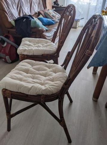 2 Chaises en rotin avec coussins adaptés