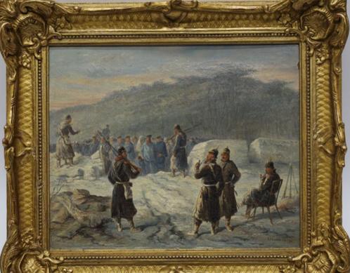 Schilderij Oorlog Tafereel Volksverhuizing, Verzamelen, Militaria | Algemeen, Verzenden