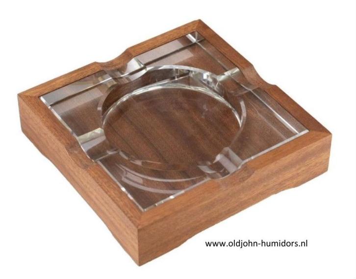 SAB04 SIGAARASBAK CRYSTAL ASBAK WOOD/SILVER 4 LEGGERS - 20cm, Verzamelen, Rookartikelen, Aanstekers en Luciferdoosjes, Nieuw, Asbak