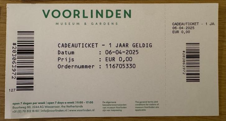 museum Voorlinden 2 toegangstickets volwassene, Tickets en Kaartjes, Musea, Twee personen, Ticket of Toegangskaart