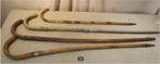 4 bâtons de marche rétro en bois avec décalcomanies, Comme neuf, Enlèvement ou Envoi