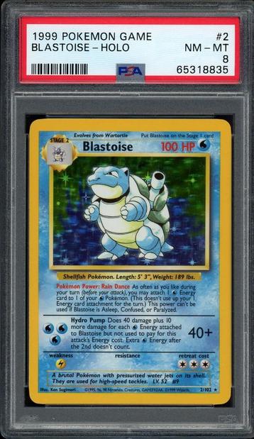 Blastoise Holo PSA 8 - 2/102 - Kit de base 1999, Enlèvement ou Envoi, Comme neuf, Cartes en vrac, Foil