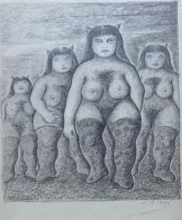 ARMAND SIMON / VREEMDE WEZENS / ORIGINEEL / 37x26cm / SIG beschikbaar voor biedingen