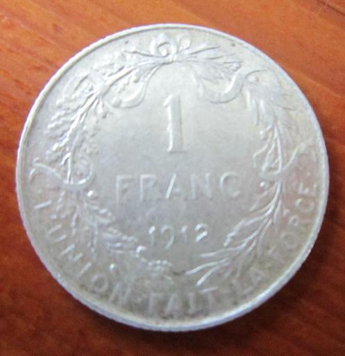 BELGISCHE munt 1 frank - ALBERT - 1912 (in zilver), Postzegels en Munten, Munten | België, Zilver, Zilver, Verzenden