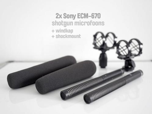 2x Sony ECM-670 Shotgun microfoons + shockmounts en stand, Musique & Instruments, Microphones, Utilisé, Enlèvement