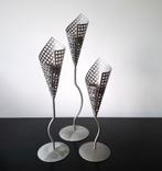 3x vintage kandelaar Memphis Milano grijs metaal jaren 80, Enlèvement ou Envoi