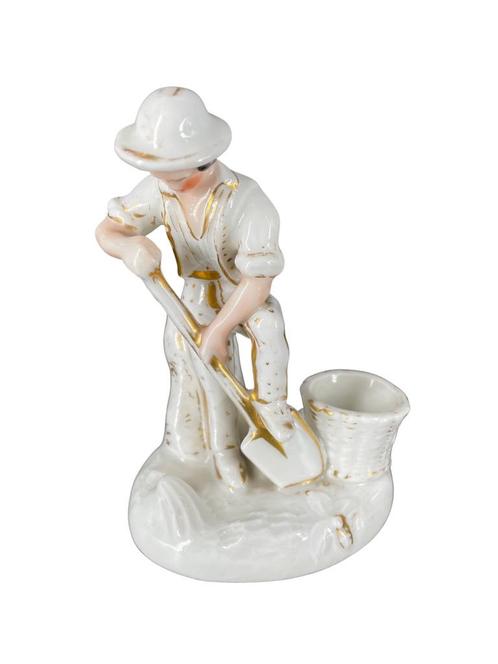 19e-eeuwse porseleinen inktpot-plumier "Man met een schop", Antiek en Kunst, Antiek | Porselein, Ophalen of Verzenden