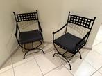 2 chaises en fer forgé + coussins, Huis en Inrichting, Stoelen, Cosy, Twee, Gebruikt, Metaal