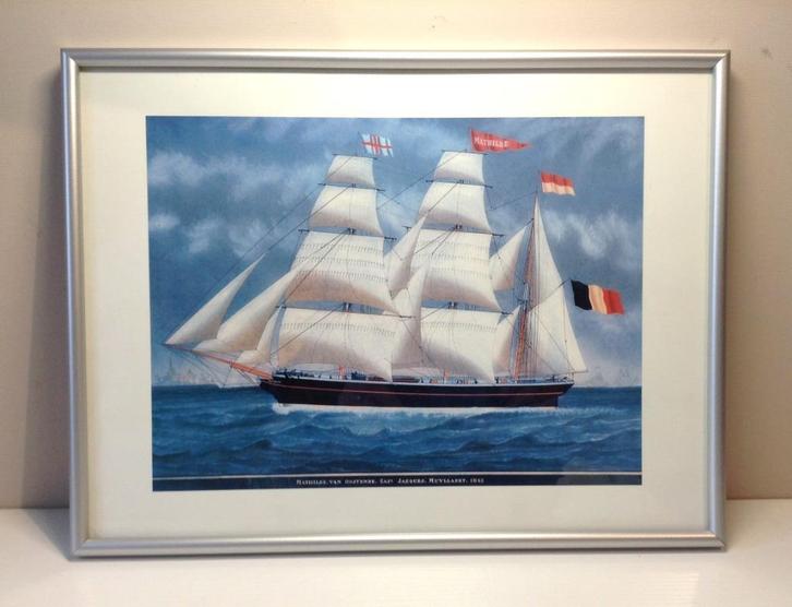 Reproductie Driemaster ‘Mathilde’  Carolus Weyts-Ludovicus, Verzamelen, Scheepvaart, Zo goed als nieuw, Kaart, Foto of Prent, Zeilboot