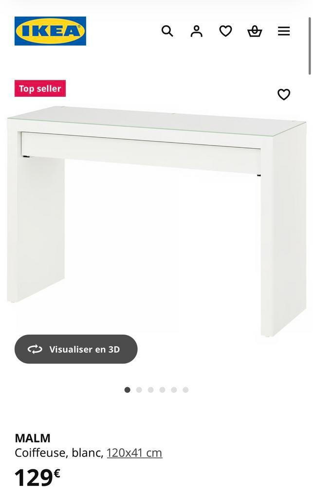 Coiffeuse MALM IKEA, Maison & Meubles, Tables | Coiffeuses, Utilisé, Verre, Enlèvement