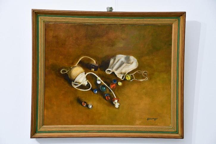 Stilleven met knikkers en tol, Antiek en Kunst, Kunst | Schilderijen | Klassiek, Ophalen