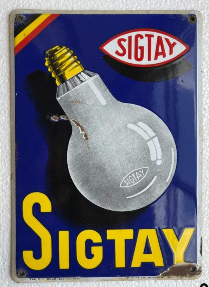 Emaillebord/ reclamebord - Sigtay gloeilamp, Verzamelen, Merken en Reclamevoorwerpen, Gebruikt, Reclamebord, Ophalen