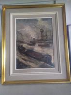 Ancien tableau ' paysage industriel 'bateau ', Antiquités & Art, Enlèvement