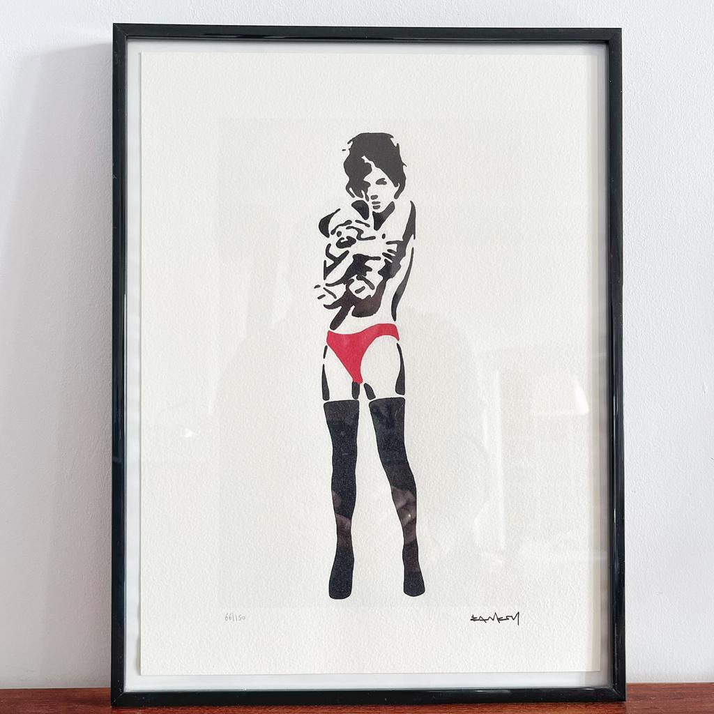 Sérigraphie « Fille sexy avec ours » de Banksy, Antiquités & Art, Art | Lithographies & Sérigraphies, Enlèvement ou Envoi