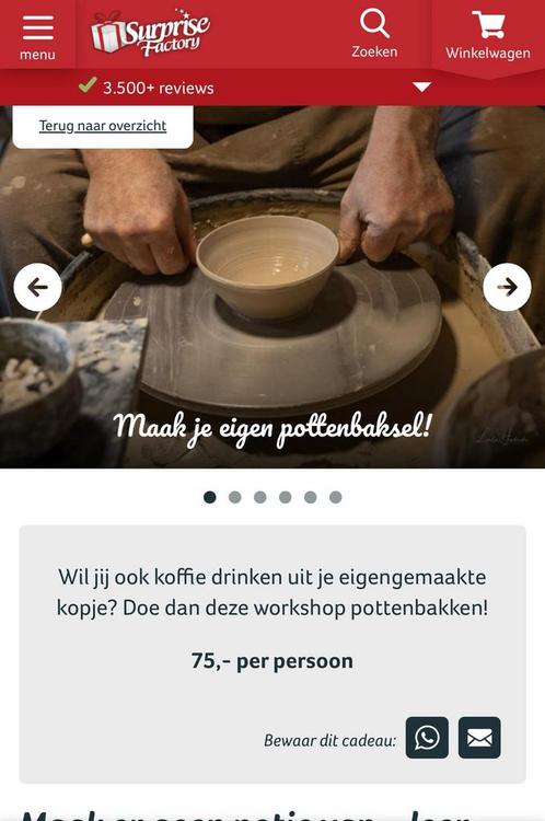 Pottenbakken Cadeaubon, Tickets en Kaartjes, Kortingen en Cadeaubonnen, Cadeaubon