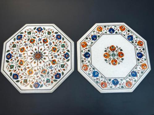 Pietra dura inlegwerk India octagonal table top marble, Antiek en Kunst, Curiosa en Brocante, Ophalen