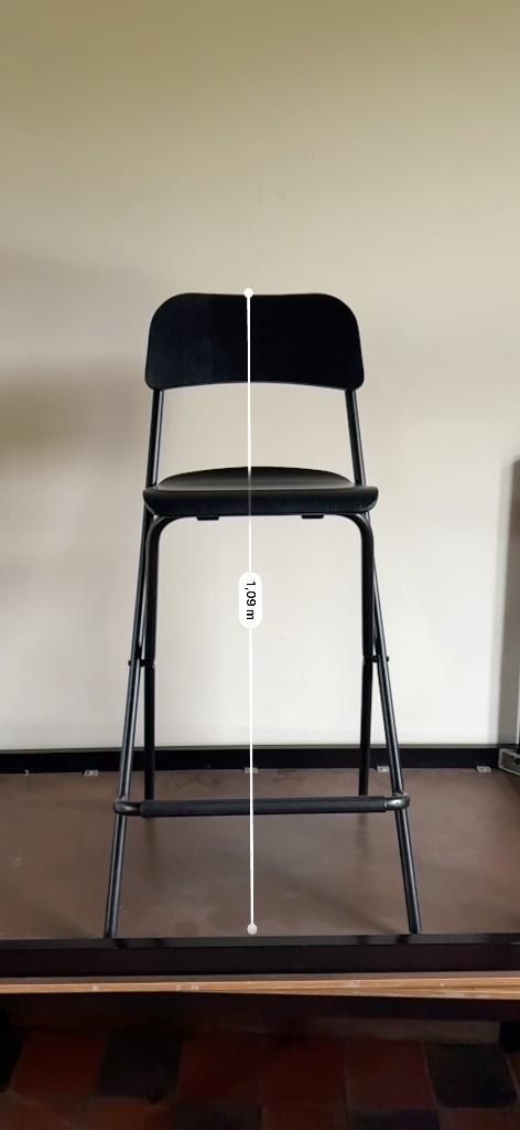 Barkruk (opvouwbaar) - Zwart - 74 cm, Maison & Meubles, Tabourets de bar, Comme neuf, Bois, Métal, 1 tabouret, Avec repose-pieds