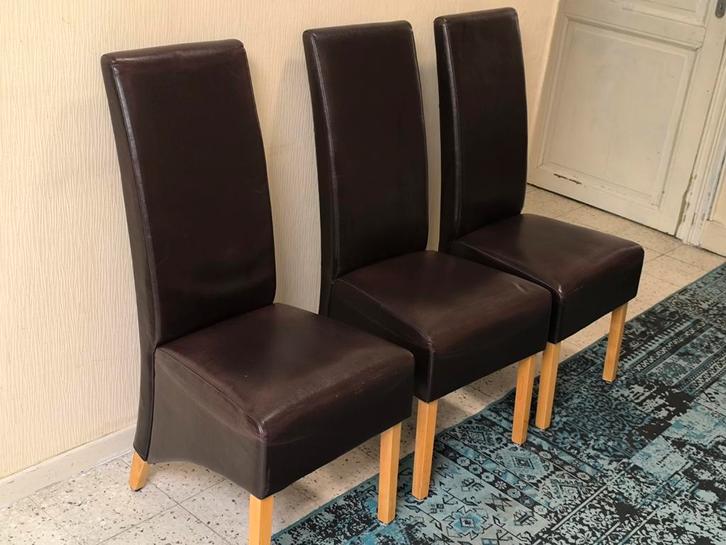 Propere stoelen met bruine (Skai) lederen, Huis en Inrichting, Stoelen, Zo goed als nieuw, Verzenden