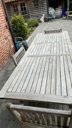 Teakhouten tafel met 6 stoelen lengte 238 cm op 90cm, Tuin en Terras, Tuintafels, Ophalen, Gebruikt, Rechthoekig, Hout