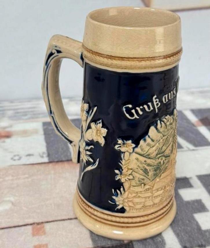 Chope à bière allemande vintage en grès allemand Royal Palm, Collections, Marques de bière, Comme neuf, Chope(s), Autres marques