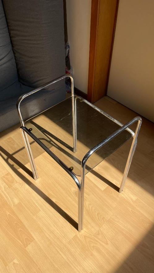 chrome bijzettafeltje met smoked glas, Huis en Inrichting, Tafels | Bijzettafels, Gebruikt, Rechthoekig, Glas, Ophalen