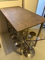 Hoge tafel met blad uit natuursteen + 5 krukken, Huis en Inrichting, Ophalen, In hoogte verstelbaar, Gebruikt