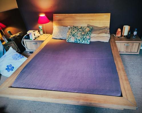 Japans bed - 2-persoons, Huis en Inrichting, Slaapkamer | Bedden, Gebruikt, Tweepersoons, 160 cm, 220 cm, Hout, Beige, Ophalen