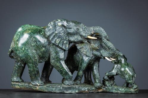 Joshua Chirume - Statue de trois éléphants, Antiquités & Art, Art | Sculptures & Bois, Enlèvement