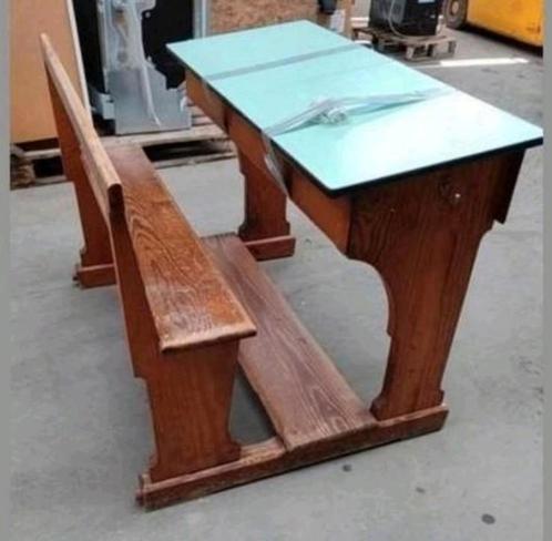 Vintage retro oude schoolbank bureau bureel antiek zitbank, Antiek en Kunst, Antiek | Meubels | Tafels, Ophalen of Verzenden
