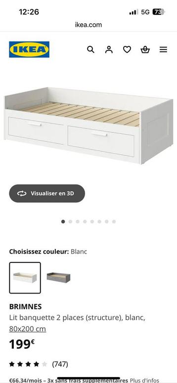 Lit IKEA ( Brimnes) + matelas, Enlèvement, Utilisé